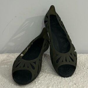 CROCS Women's Sz 9 Adrina III Olive Green Jelly Peep Toe Flat Waterproof Beach